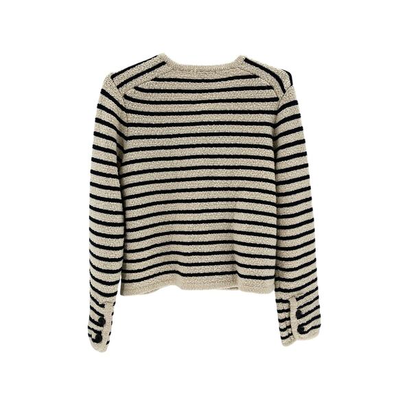 Massimo Dutti Cream Striped Knit Textured Cardigan Size L - Picture 3 of 4